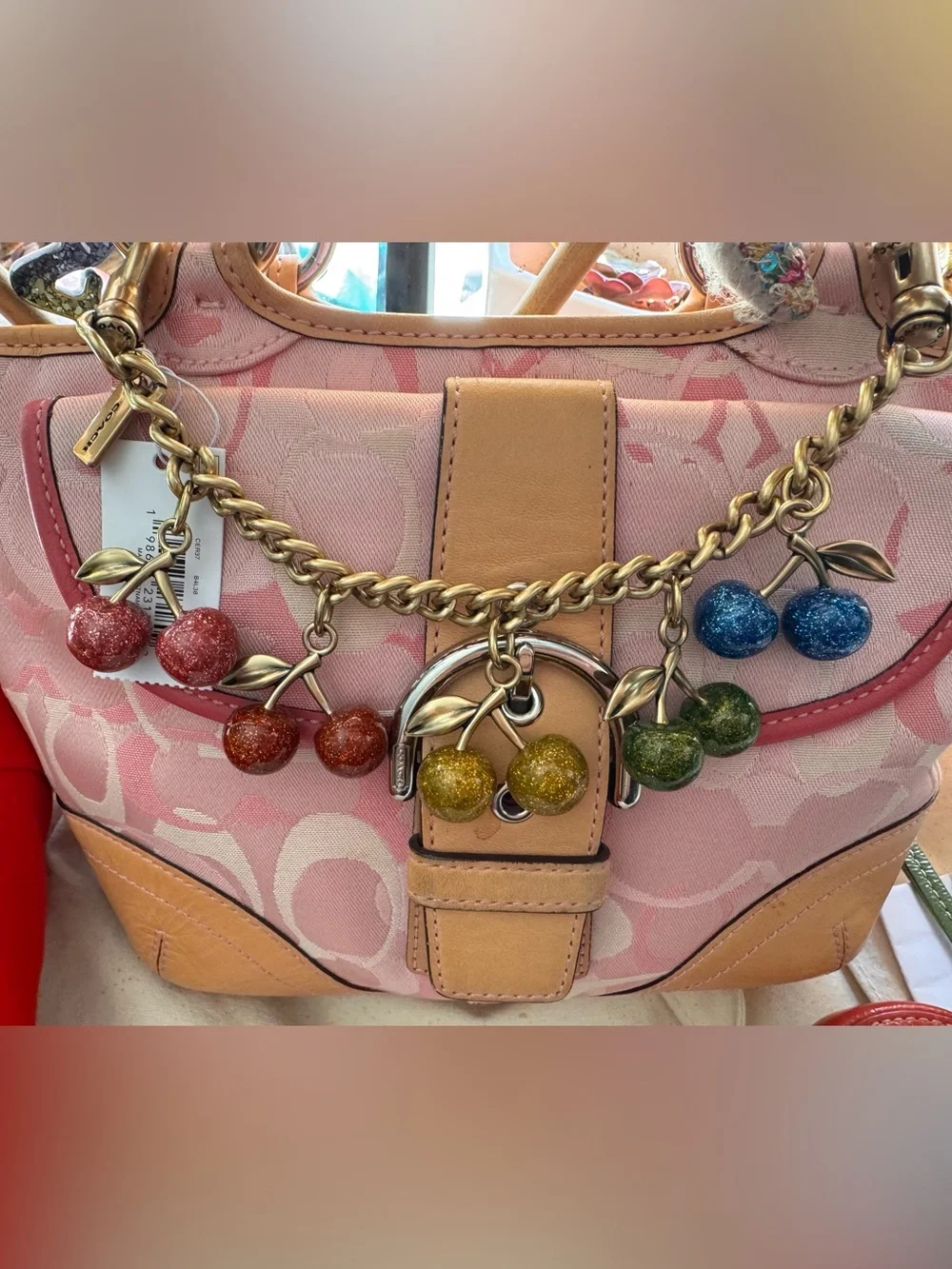 COACH Rainbow 🌈 Cherry Chain Charm with Multicolor Glitter Cherries